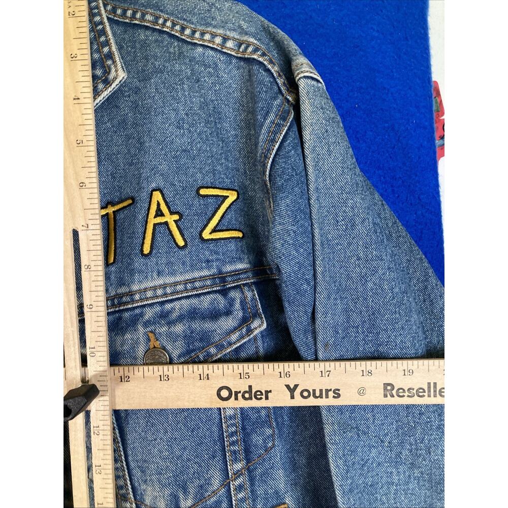 Vintage 90s Warner Bros Taz Looney Tunes Embroidered Denim Jacket Womens Small - Picture 10 of 16